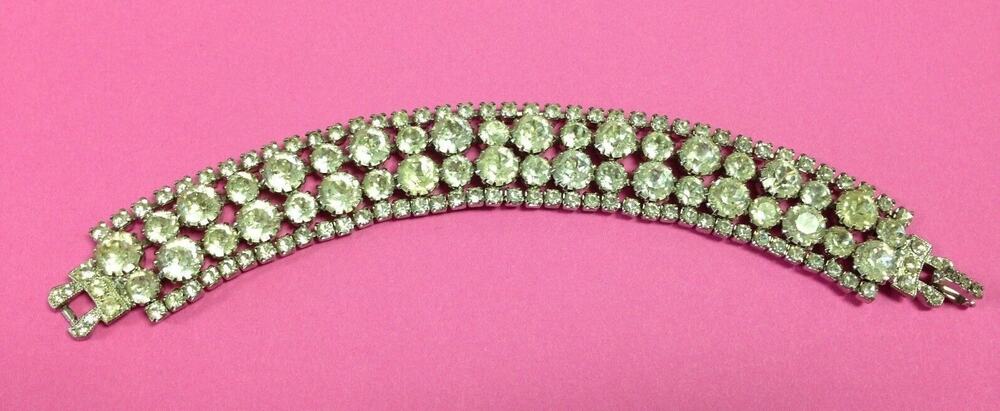 Vintage Weiss Rhinestone Bracelet 4 Row Silvertone Signed 7.25"